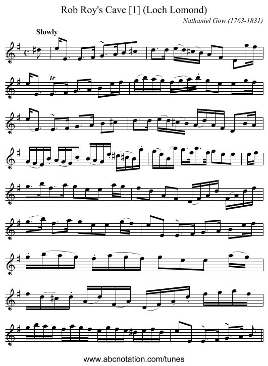 Rob Roy's Cave [1] (Loch Lomond) - staff notation
