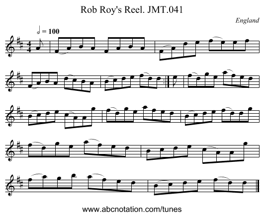 Rob Roy's Reel. JMT.041 - staff notation