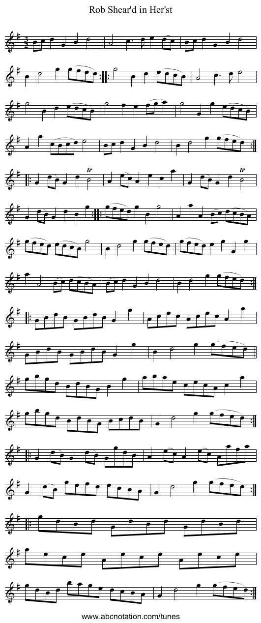 Rob Shear'd in Her'st - staff notation