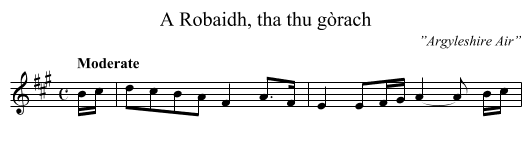 Robaidh, tha thu gòrach, A - staff notation