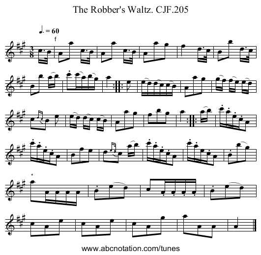 Robber's Waltz. CJF.205, The - staff notation