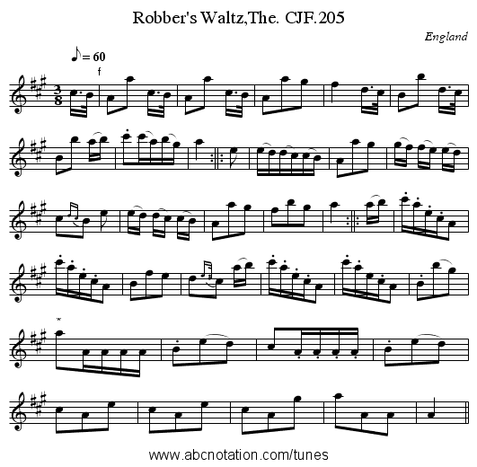 Robber's Waltz,The. CJF.205 - staff notation