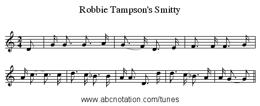 Robbie Tampson's Smitty - staff notation