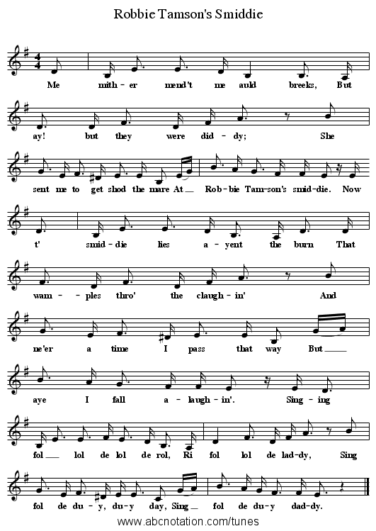 Robbie Tamson's Smiddie - staff notation