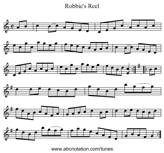 Robbie's Reel - staff notation