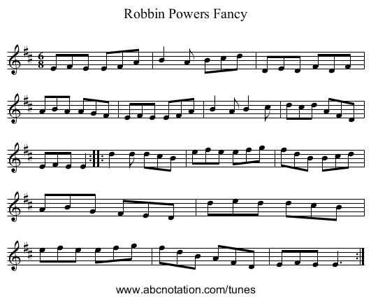 Robbin Powers Fancy - staff notation