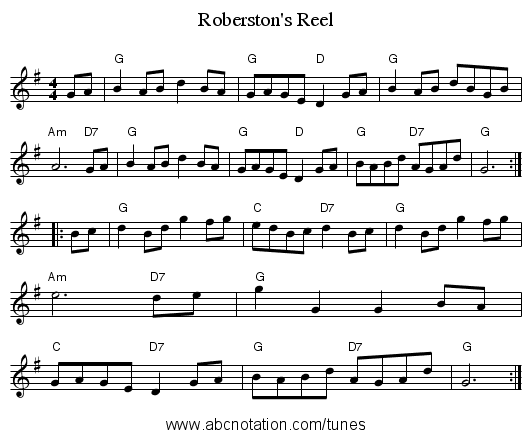 Roberston's Reel - staff notation