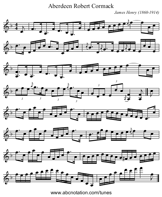 Robert Cormack, Aberdeen - staff notation