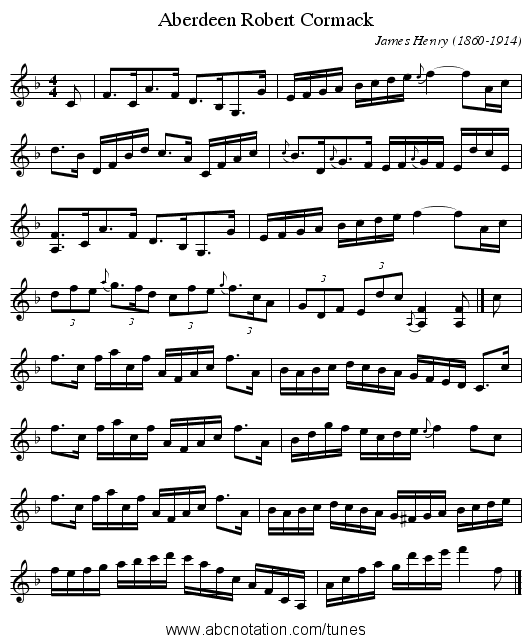 Robert Cormack, Aberdeen - staff notation