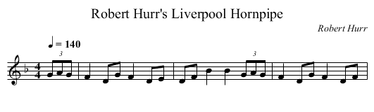 Robert Hurr's Liverpool Hornpipe - staff notation