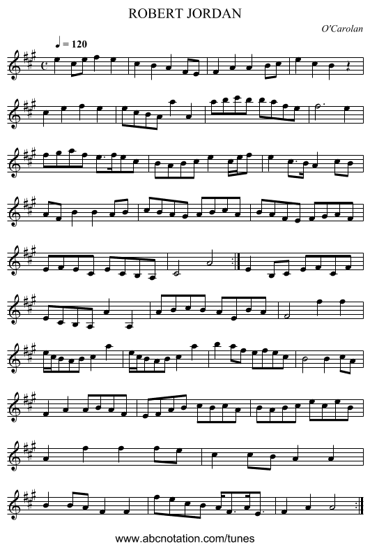 ROBERT JORDAN - staff notation