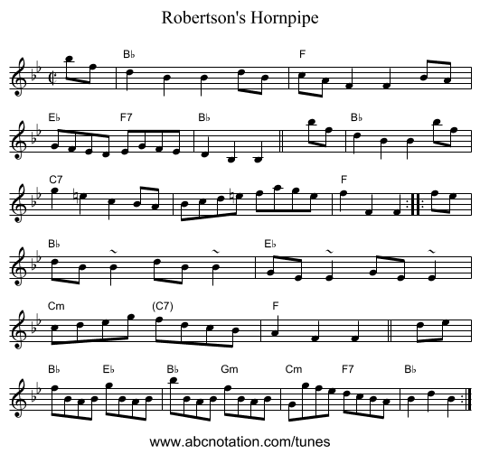 Robertson's Hornpipe - staff notation