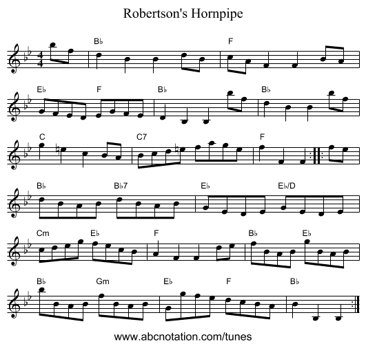 Robertson's Hornpipe - staff notation