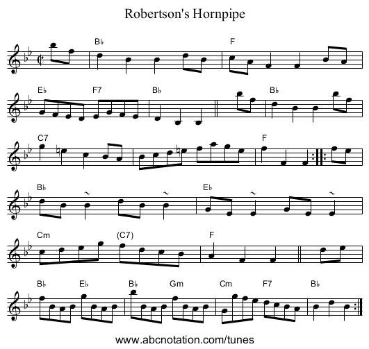 Robertson's Hornpipe - staff notation