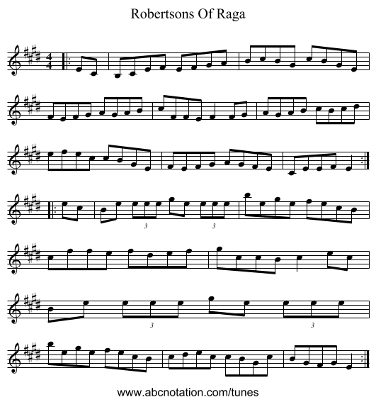 Robertsons Of Raga - staff notation
