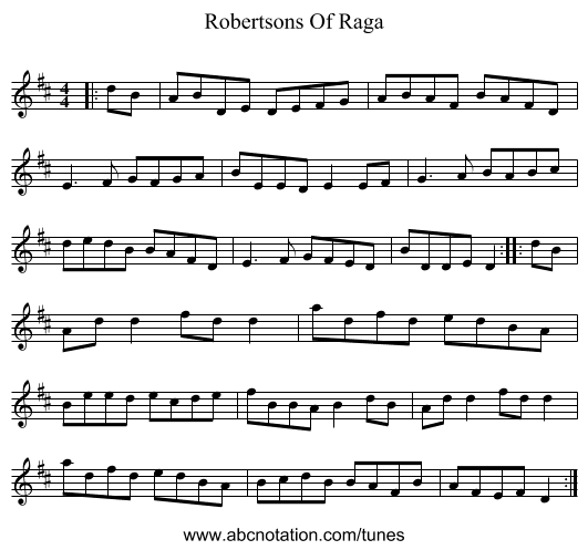 Robertsons Of Raga - staff notation
