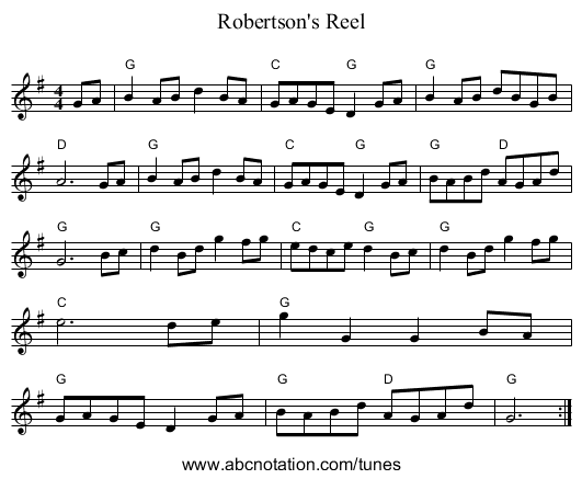 Robertson's Reel - staff notation