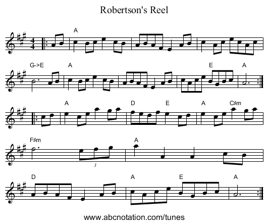 Robertson's Reel - staff notation