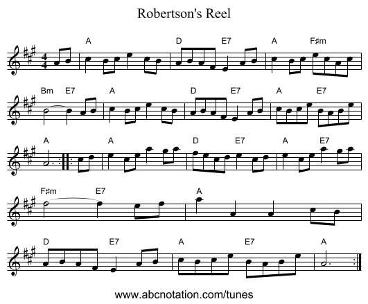 Robertson's Reel - staff notation
