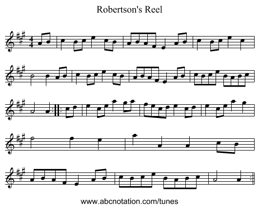 Robertson's Reel - staff notation