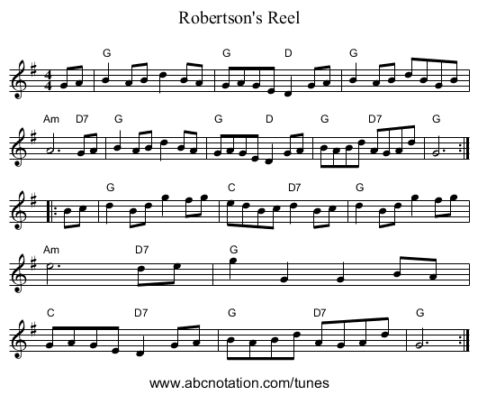 Robertson's Reel - staff notation