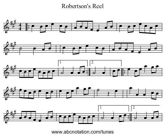 Robertson's Reel - staff notation
