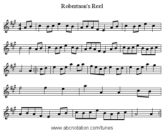 Robertson's Reel - staff notation