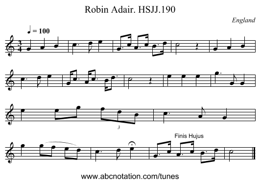 Robin Adair. HSJJ.190 - staff notation