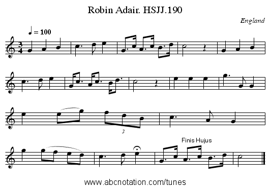 Robin Adair. HSJJ.190 - staff notation