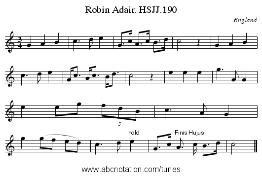Robin Adair. HSJJ.190 - staff notation