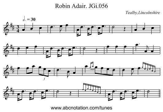 Robin Adair. JGi.056 - staff notation