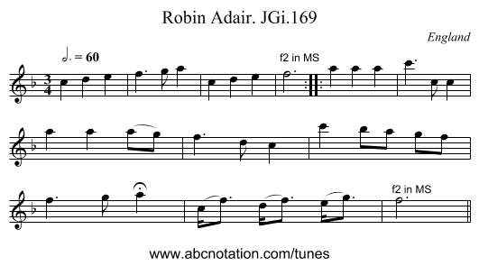 Robin Adair. JGi.169 - staff notation