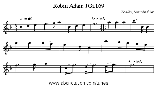 Robin Adair. JGi.169 - staff notation