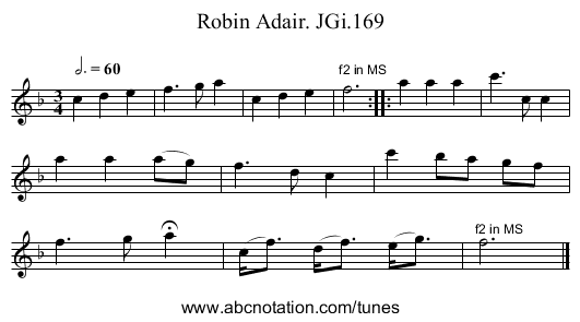Robin Adair. JGi.169 - staff notation