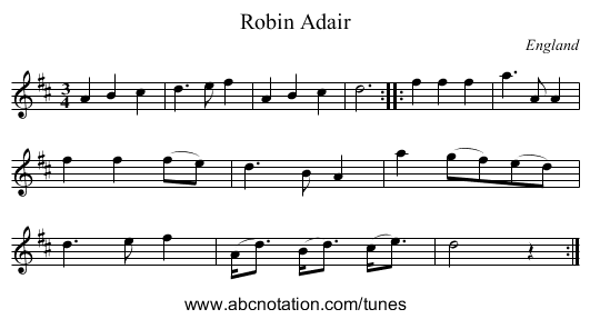 Robin Adair - staff notation