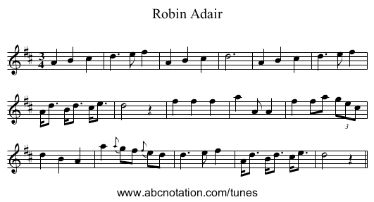 Robin Adair - staff notation