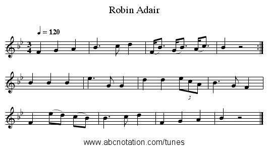 Robin Adair - staff notation