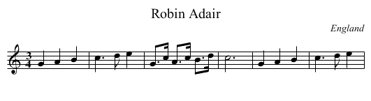 Robin Adair - staff notation