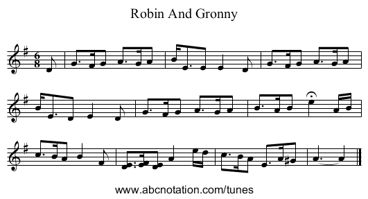Robin And Gronny - staff notation