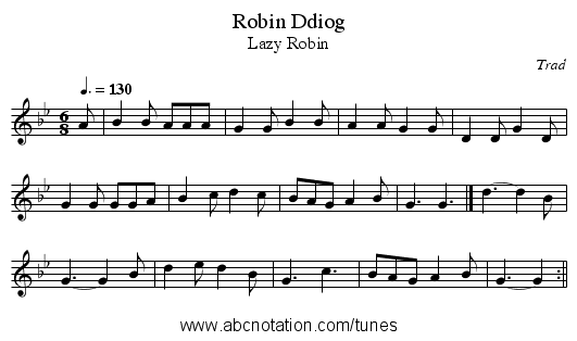 Robin Ddiog - staff notation