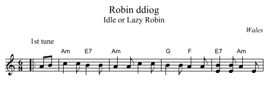 Robin ddiog - staff notation