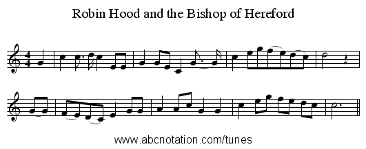 Robin Hood and the Bishop of Hereford - staff notation