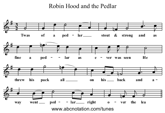 Robin Hood and the Pedlar - staff notation