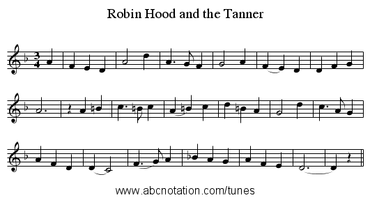 Robin Hood and the Tanner - staff notation