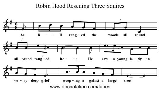 Robin Hood Rescuing Three Squires - staff notation