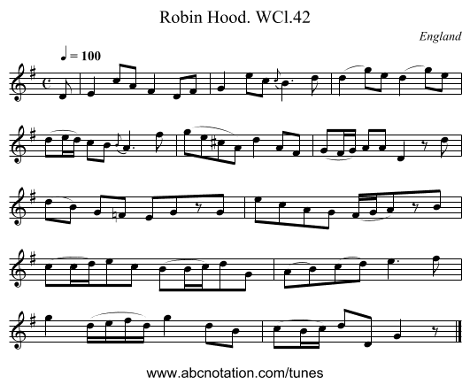Robin Hood. WCl.42 - staff notation