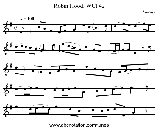 Robin Hood. WCl.42 - staff notation