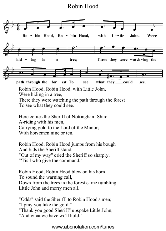 Robin Hood - staff notation