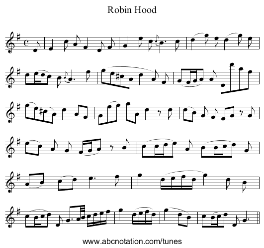 Robin Hood - staff notation