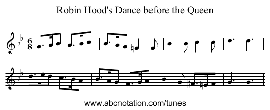 Robin Hood's Dance before the Queen - staff notation